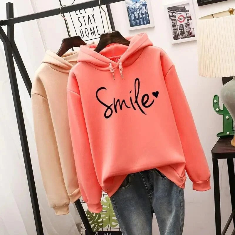 Women’s “Smile” Graphic Hoodie - Casual Pullover Sweatshirt