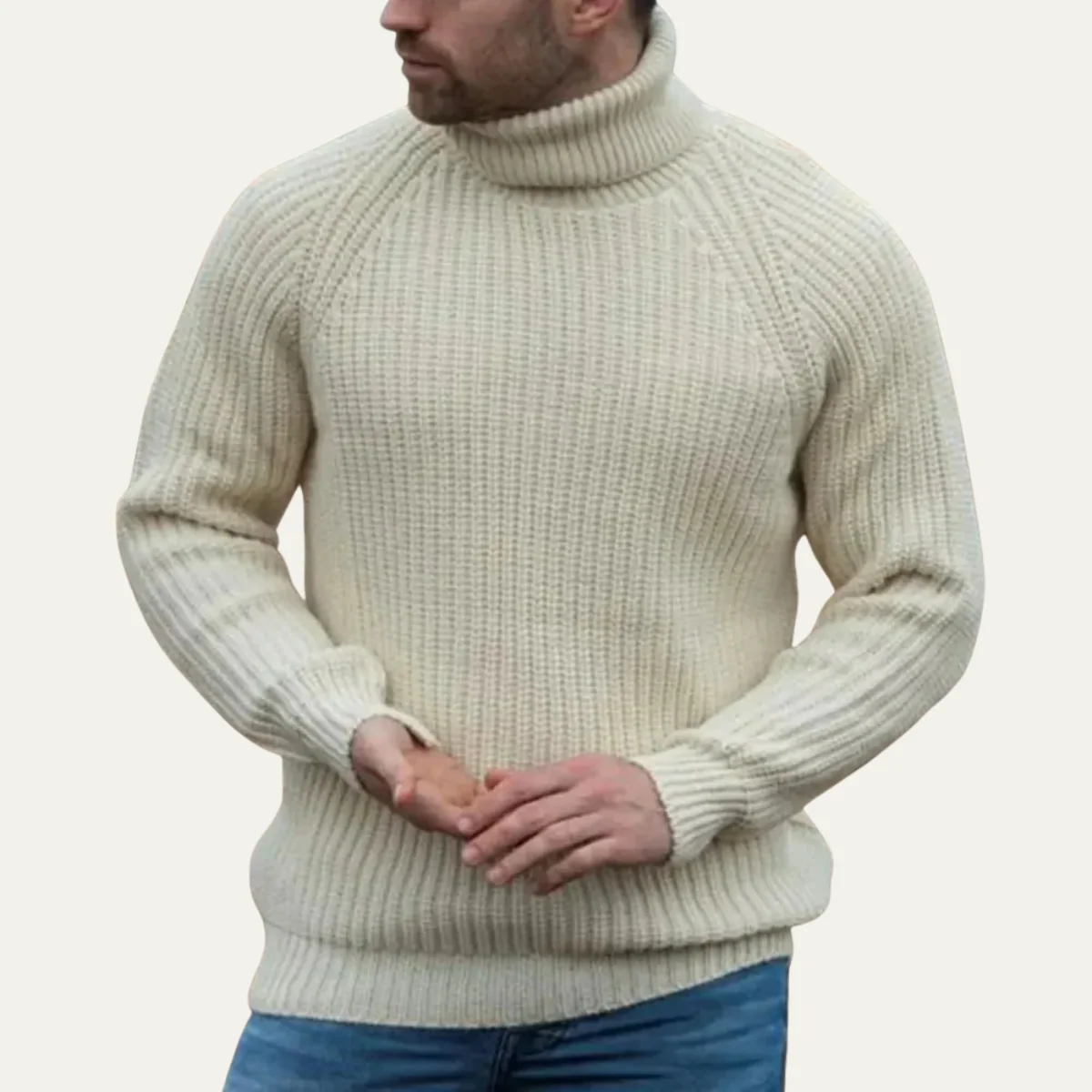 Men’s Chunky Ribbed Turtleneck Sweater - Classic Winter Knitwear