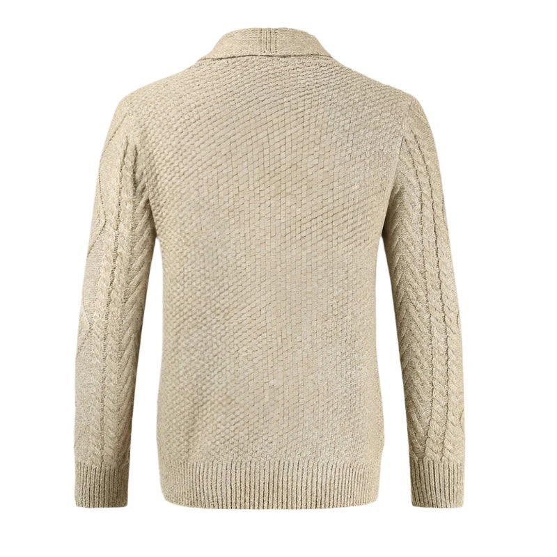 Men’s Cable-Knit Shawl Collar Cardigan - Classic Button-Up Winter Sweater