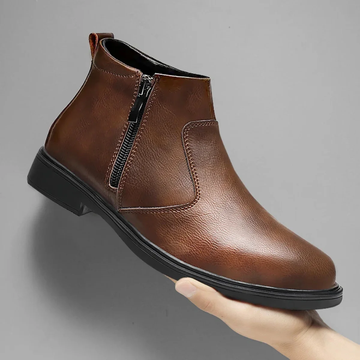Men’s Zip-Up Ankle Boot - Modern Polished Design