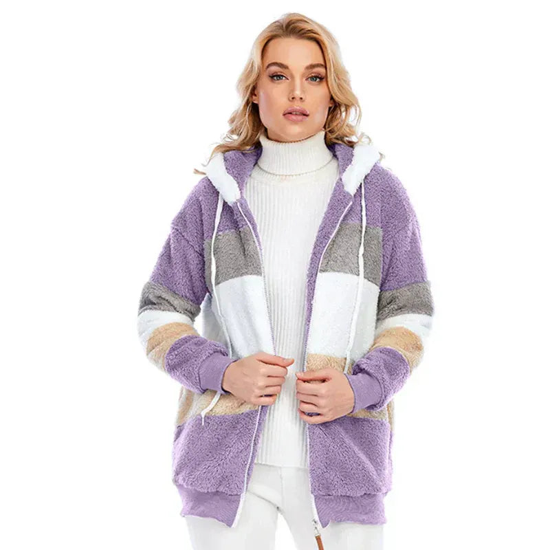 Women’s Cozy Striped Zip-Up Hooded Jacket