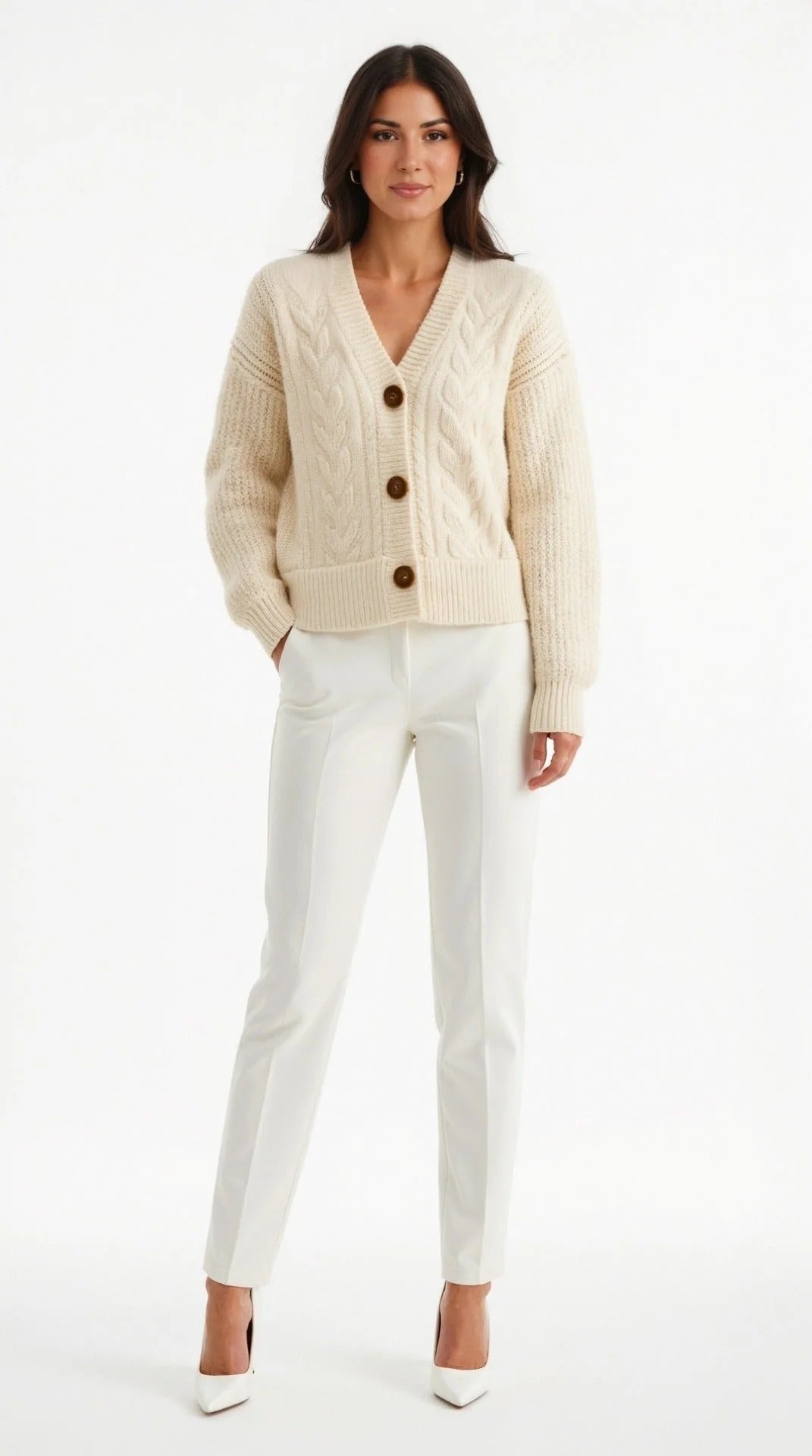 Women’s Janet Oversized Cable Knit Cardigan - Classic Button-Down Layer
