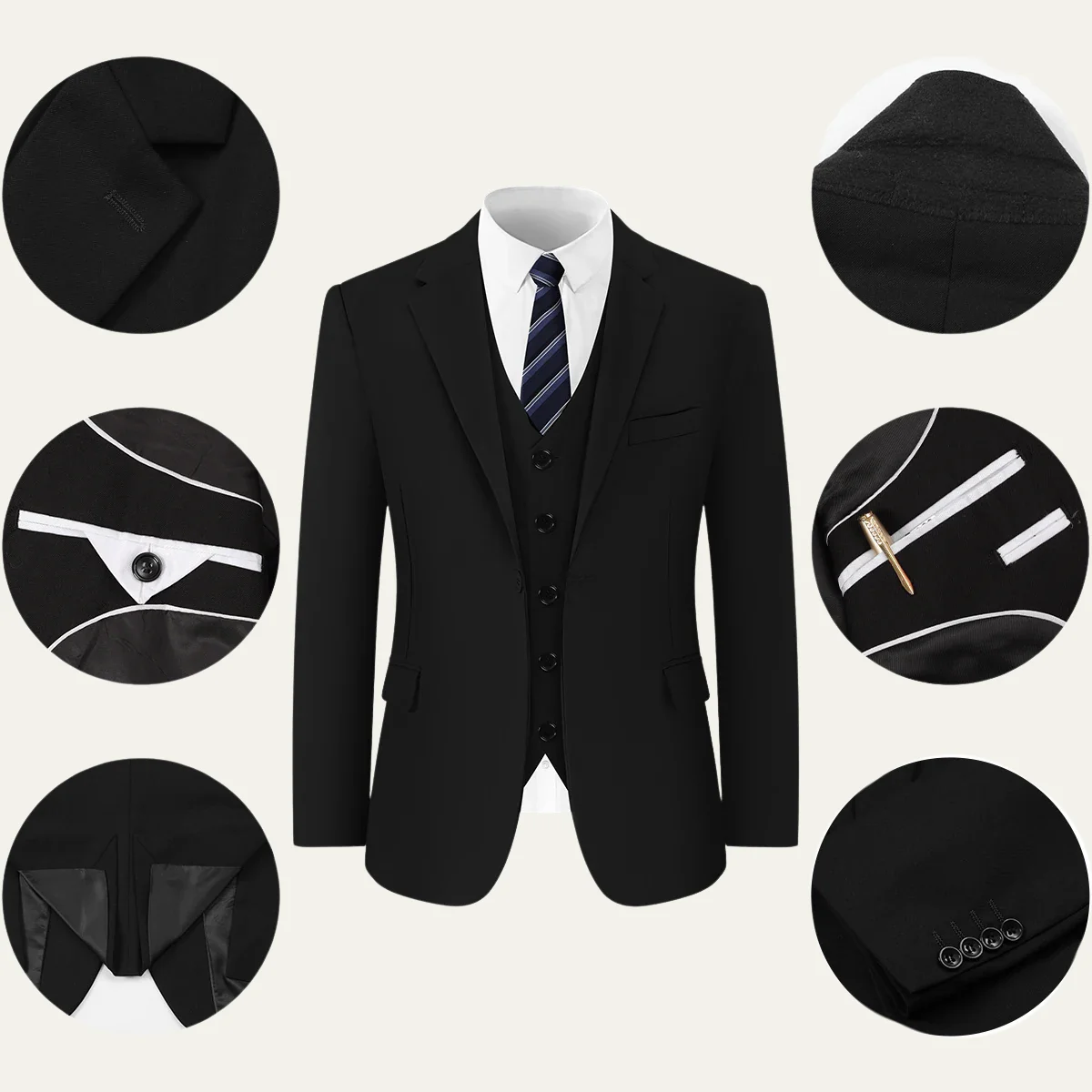 Men’s Three-Piece Tailored Suit - Classic Formal Ensemble