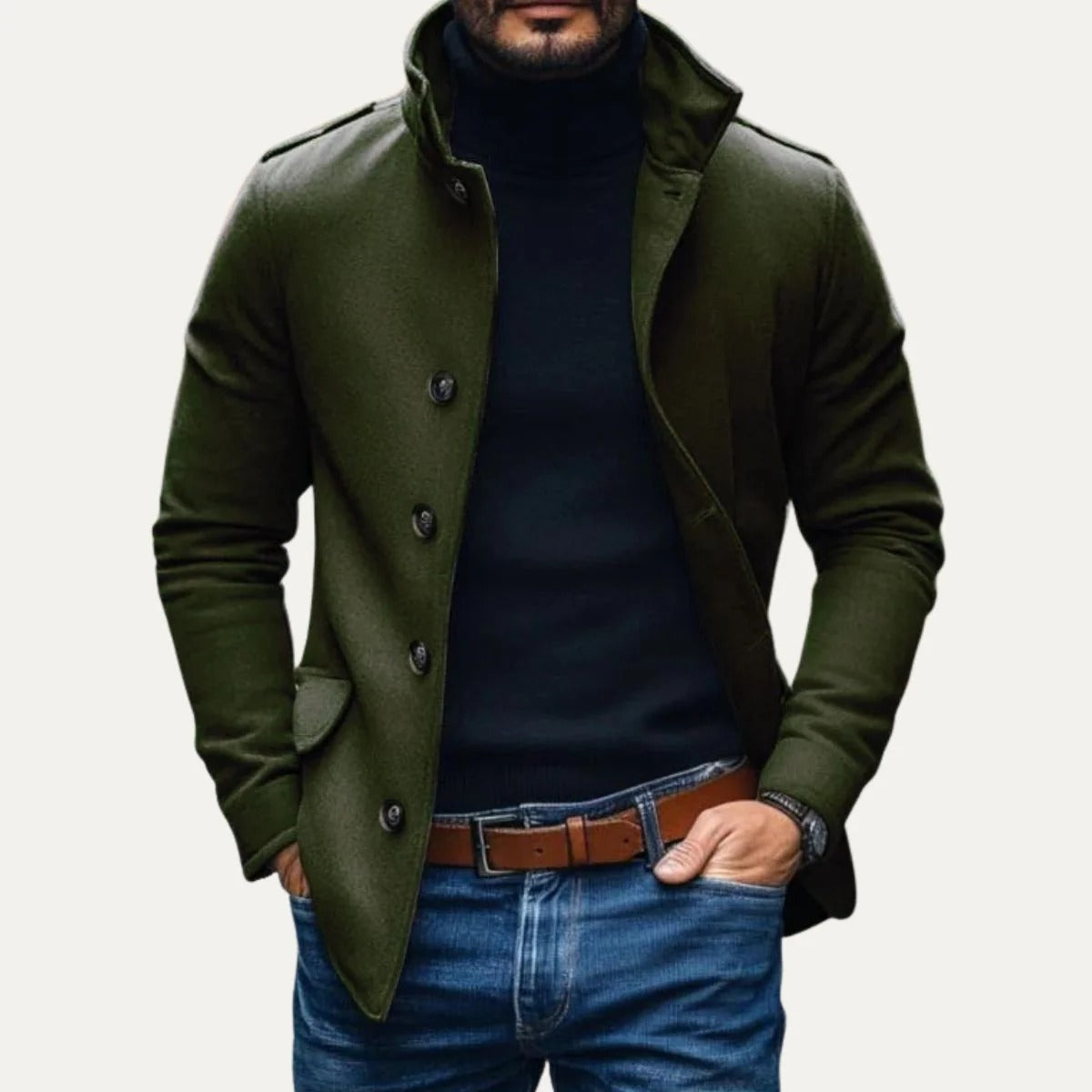 Men’s Classic Tailored Coat – Modern Button-Up Winter Jacket