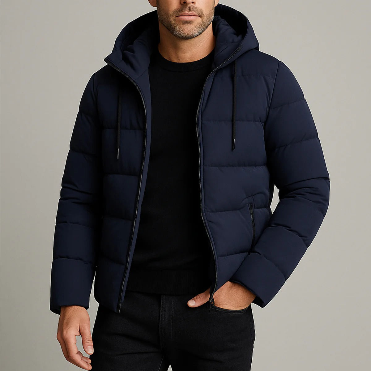 Men’s Hooded Puffer Jacket - Modern Quilted Outerwear