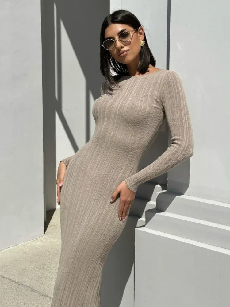 Women’s Long Sleeve Bodycon Maxi Dress - Elegant Casual Knitwear