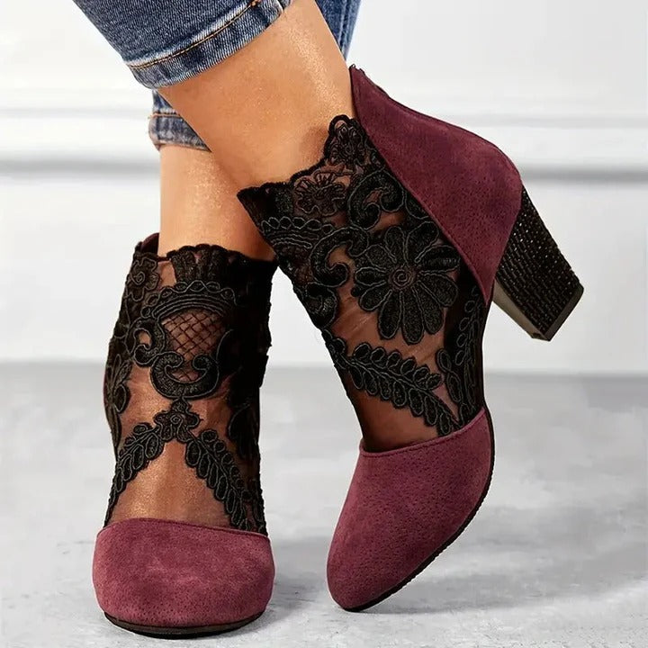 Women’s Aria Lace-Panel Block Heel Ankle Boots