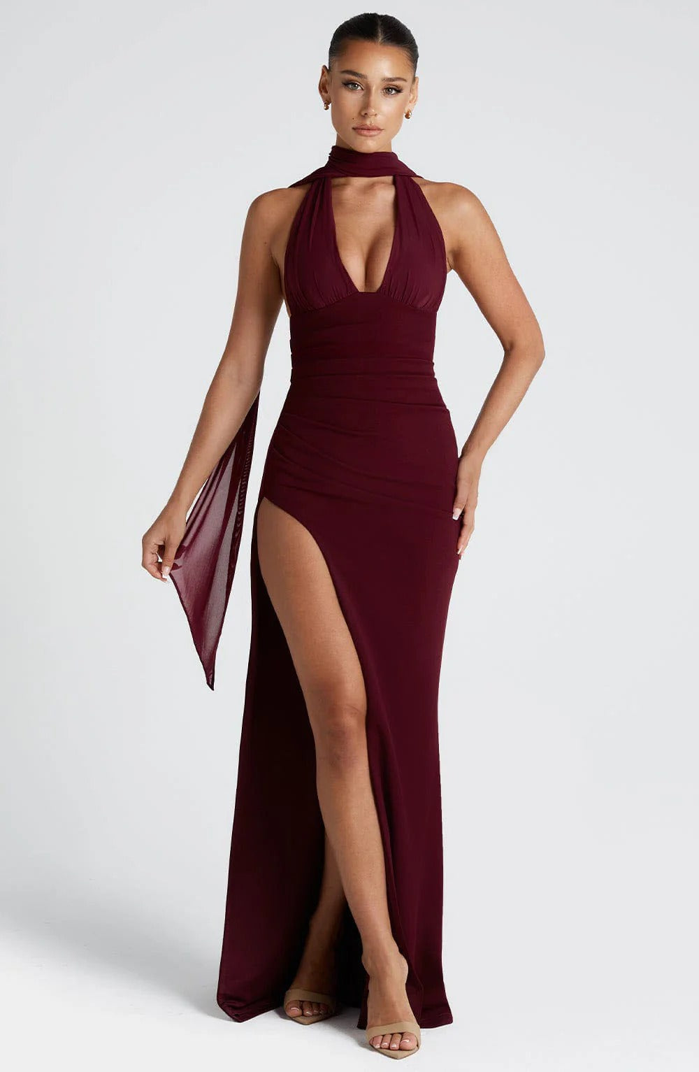 Women’s Halter Neck Evening Gown - Elegant Formal High Slit Dress
