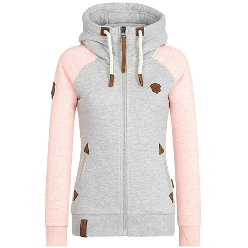 Women’s Contrast Sleeve Zip Hoodie - Soft Casual Everyday Layer