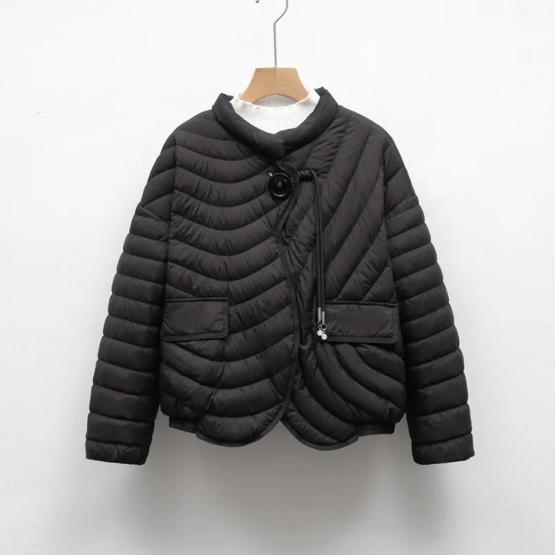 Women’s Quilted Curve-Line Puffer Jacket – Lightweight Short Winter Coat