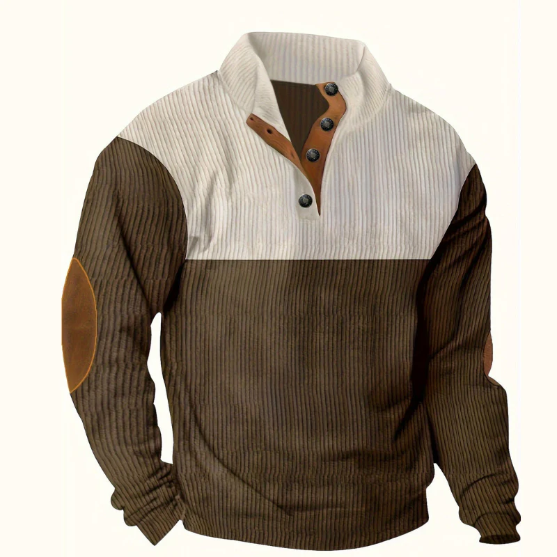 Men’s Summit Ridge Button-Neck Knit Pullover - Colorblock Casual Sweater