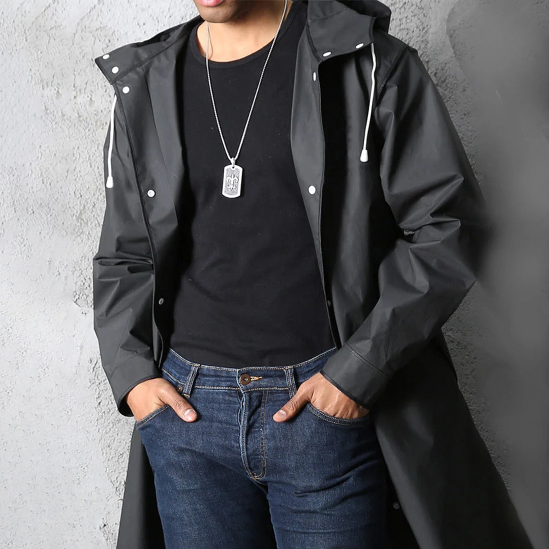 Men’s StormGuard Long Raincoat - Waterproof Hooded Shell Jacket