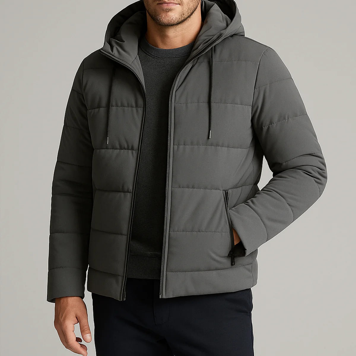 Men’s Hooded Puffer Jacket - Modern Quilted Outerwear