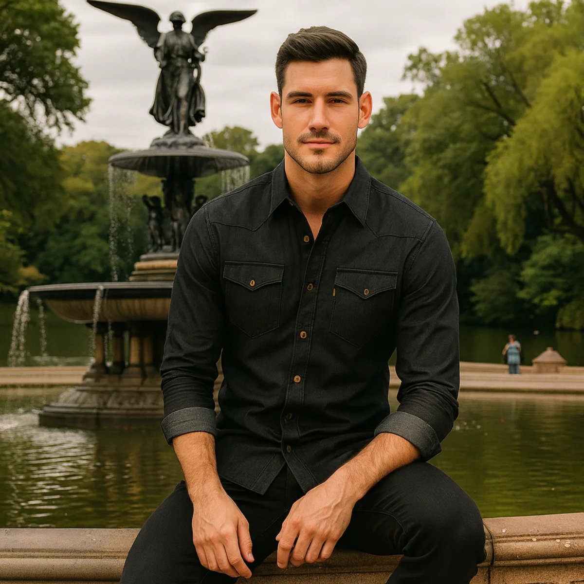 Men’s Classic Denim Shirt - Casual Button-Up Long Sleeve