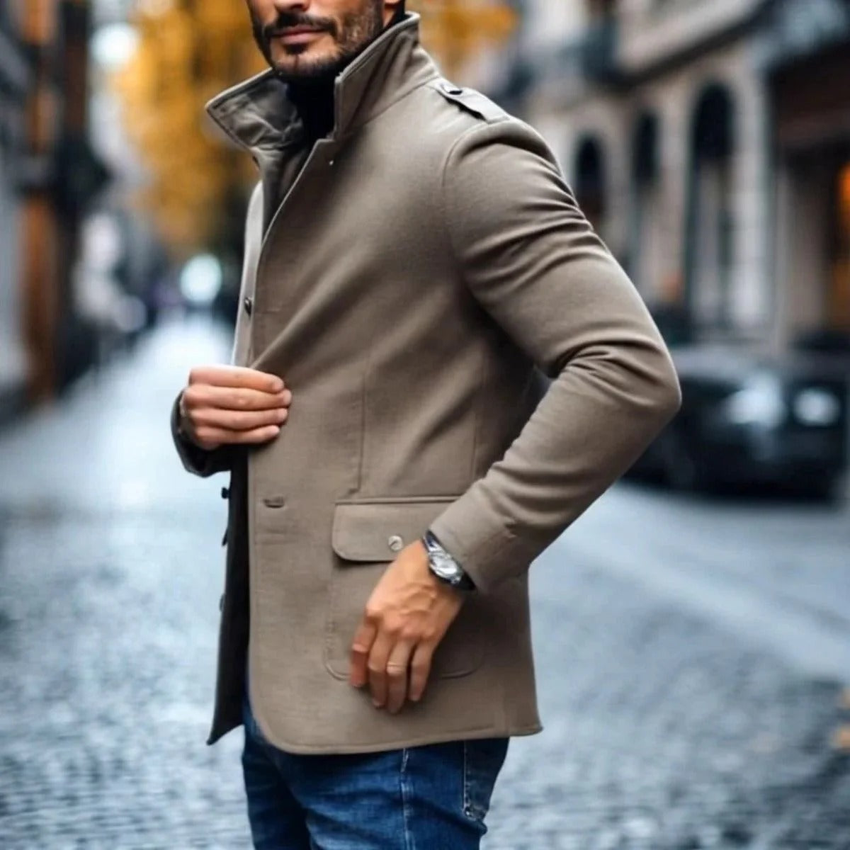 Men’s Classic Tailored Coat – Modern Button-Up Winter Jacket