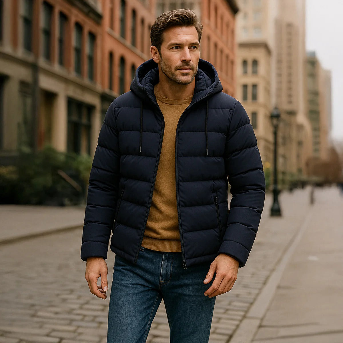 Men’s Hooded Puffer Jacket - Modern Quilted Outerwear