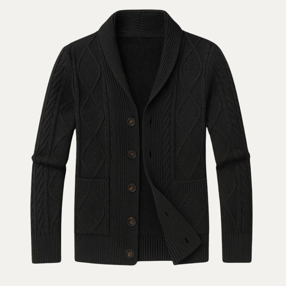 Men’s Cable-Knit Shawl Collar Cardigan - Classic Button-Up Sweater