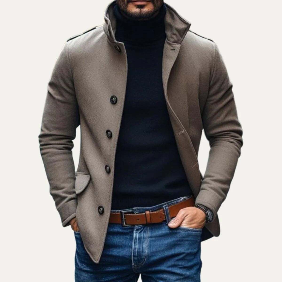 Men’s Classic Tailored Coat – Modern Button-Up Winter Jacket
