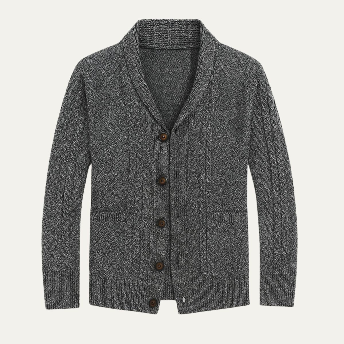 Men’s Cable-Knit Shawl Collar Cardigan - Classic Button-Up Sweater