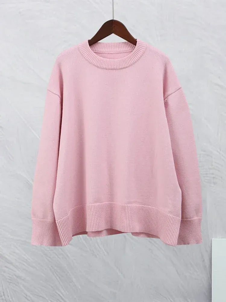 Women’s Oversized Crew Neck Sweater - Relaxed Long Sleeve Pullover