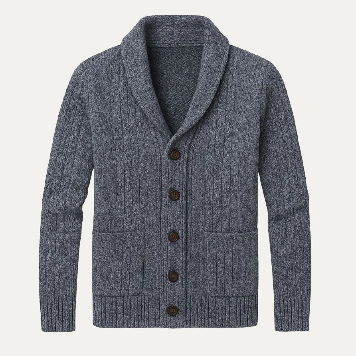 Men’s Cable-Knit Shawl Collar Cardigan - Classic Button-Up Sweater