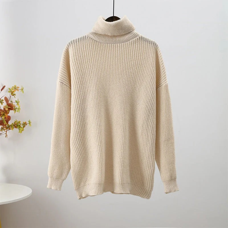 Women’s High Neck Chunky Knit Sweater - Oversized Winter Pullover