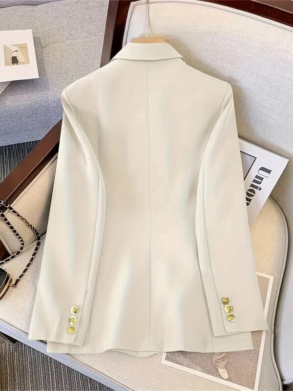 Women’s Double-Breasted Blazer - Gold Button Tailored Jacket