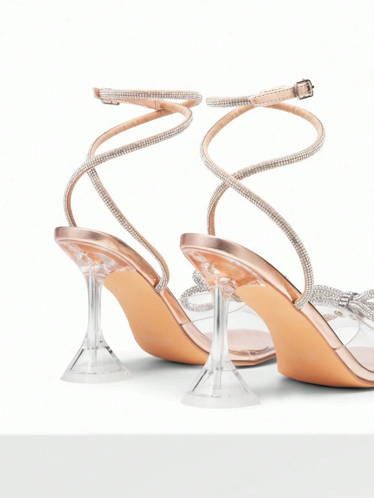 Women’s Rhinestone Ankle Strap Sandals - Clear Stiletto Heel