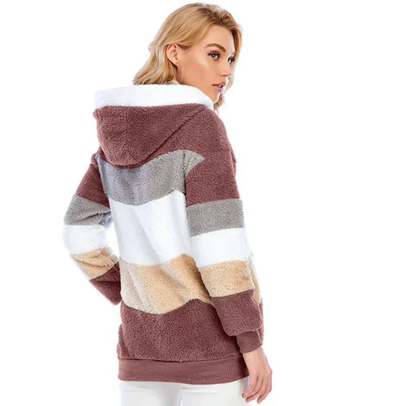 Women’s Cozy Striped Zip-Up Hooded Jacket