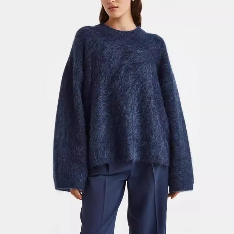 Women’s Fuzzy Knit Sweater - Cozy Long Sleeve Pullover