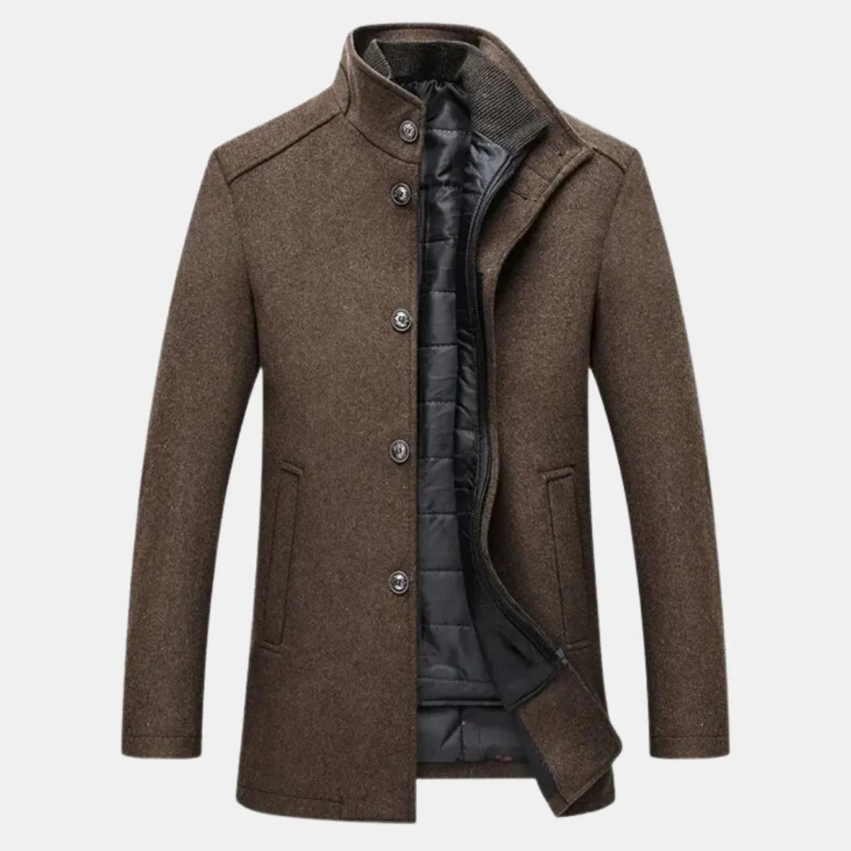 Men’s Stand-Collar Winter Overcoat - Classic Button-Up Outerwear