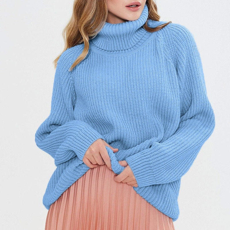 Women’s High Neck Chunky Knit Sweater - Oversized Winter Pullover