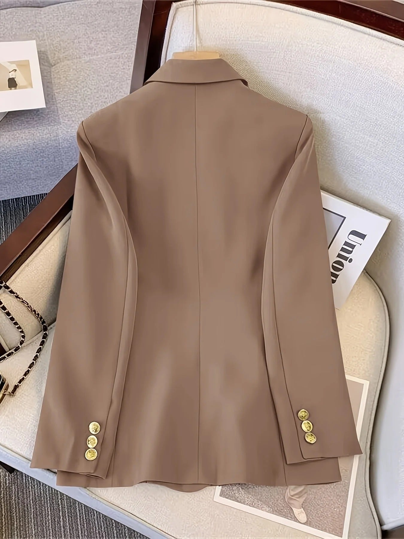 Women’s Double-Breasted Blazer - Gold Button Tailored Jacket