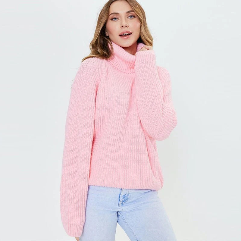 Women’s High Neck Chunky Knit Sweater - Oversized Winter Pullover