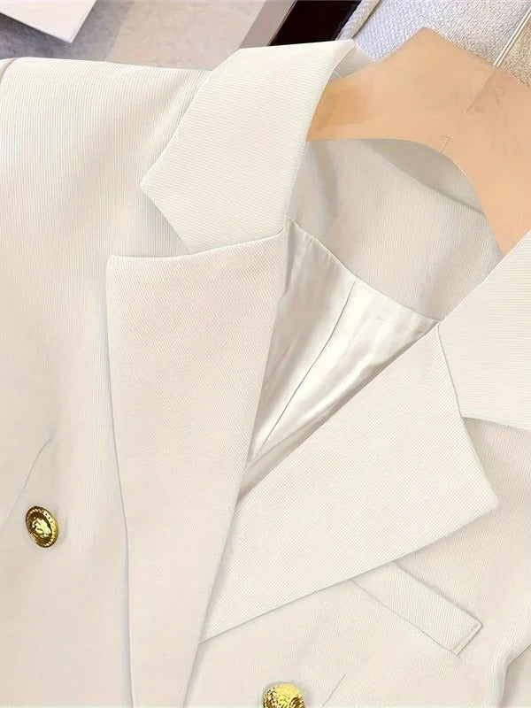 Women’s Double-Breasted Blazer - Gold Button Tailored Jacket