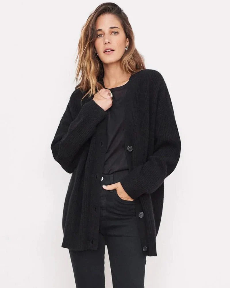 Women’s Oversized Button-Front Cardigan - Casual Knit Sweater