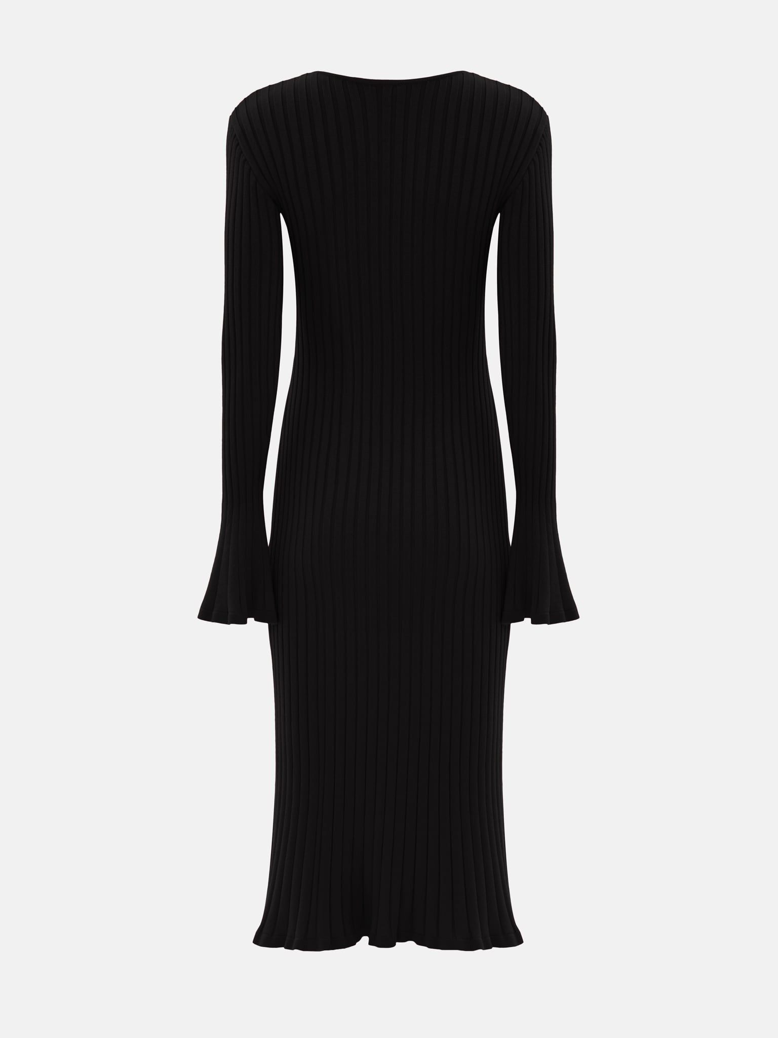 Women’s Ribbed Long Sleeve Midi Dress - Flared Cuff Detail