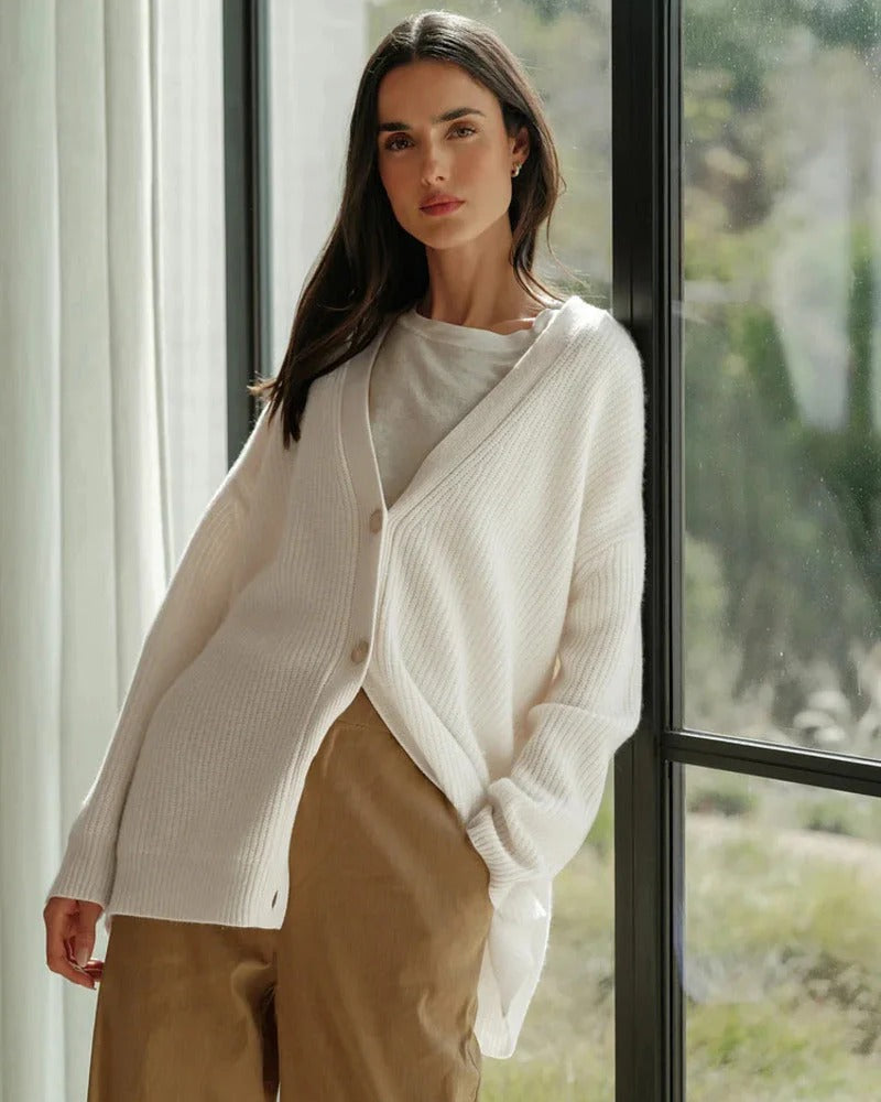 Women’s Oversized Button-Front Cardigan - Casual Knit Sweater