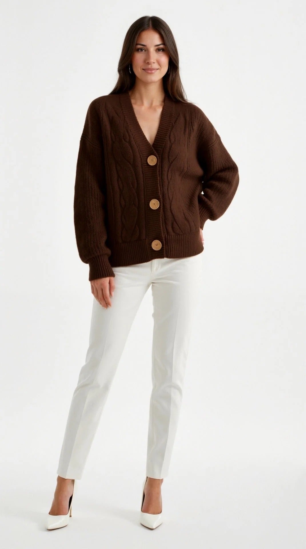 Women’s Janet Oversized Cable Knit Cardigan - Classic Button-Down Layer