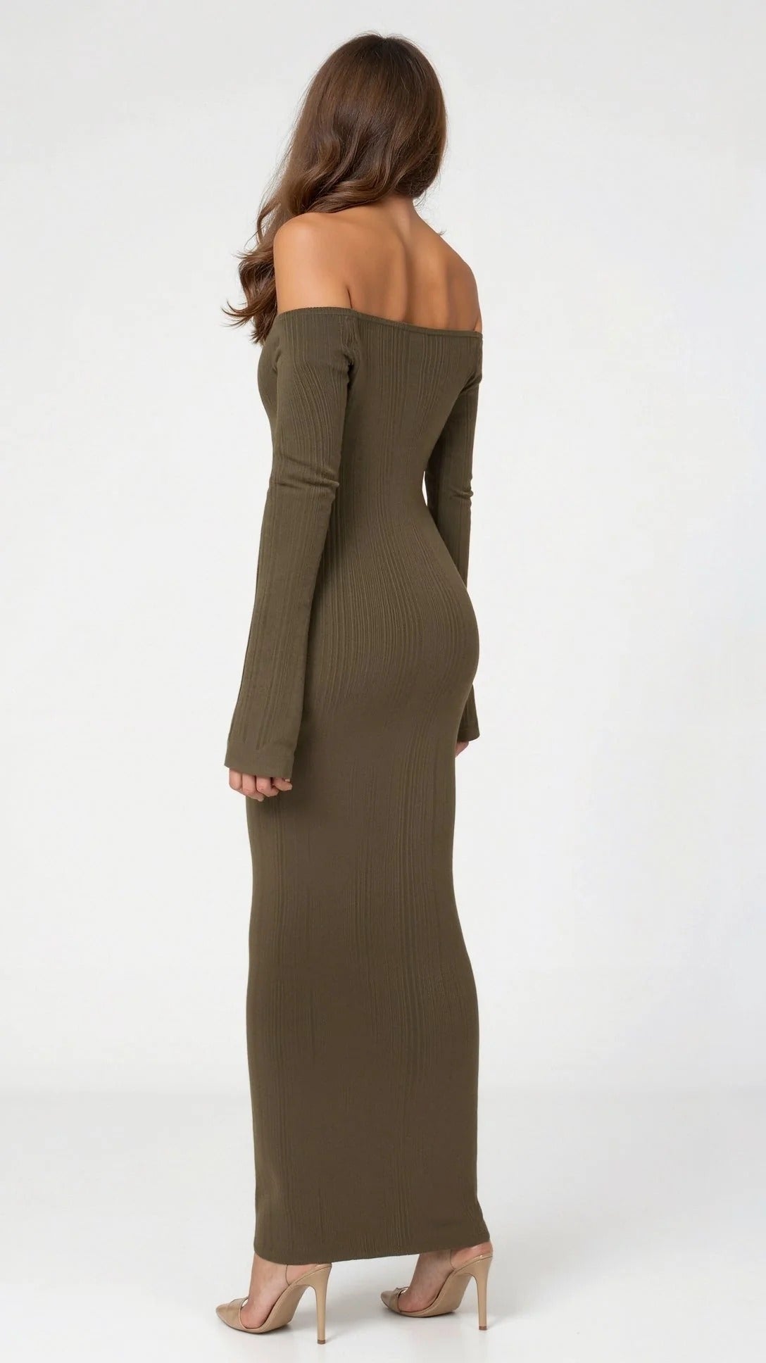 Women’s Off-Shoulder Ribbed Maxi Dress - Elegant Bodycon Dress