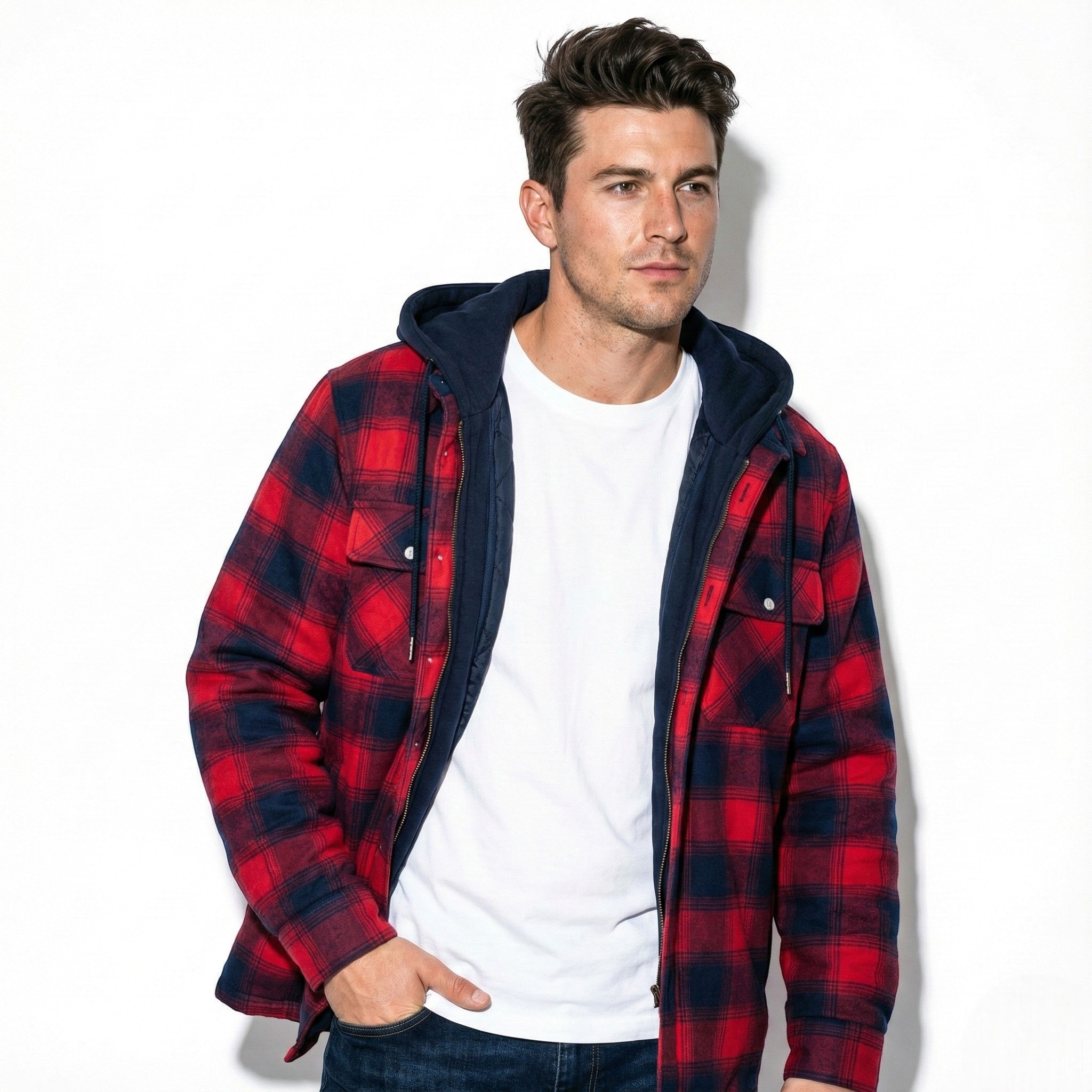 Men's Cotton Hooded Check Jacket