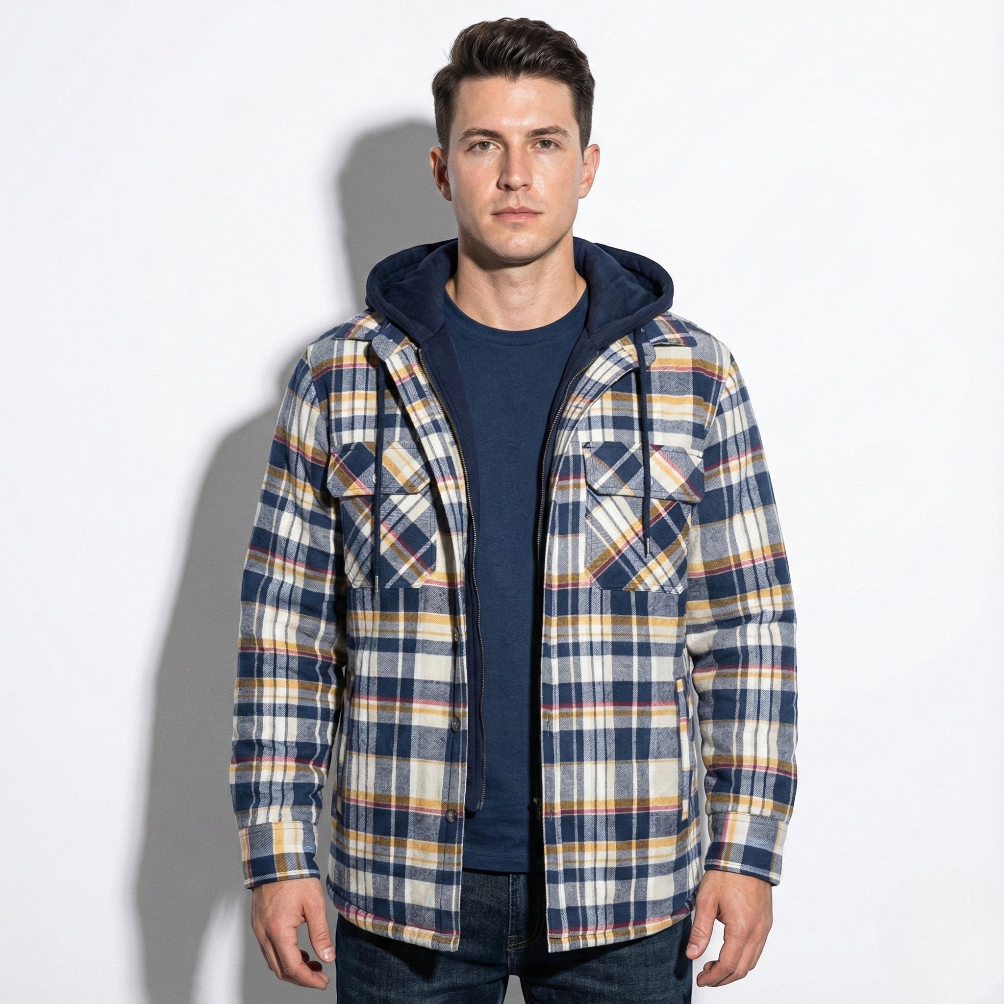 Men's Cotton Hooded Check Jacket