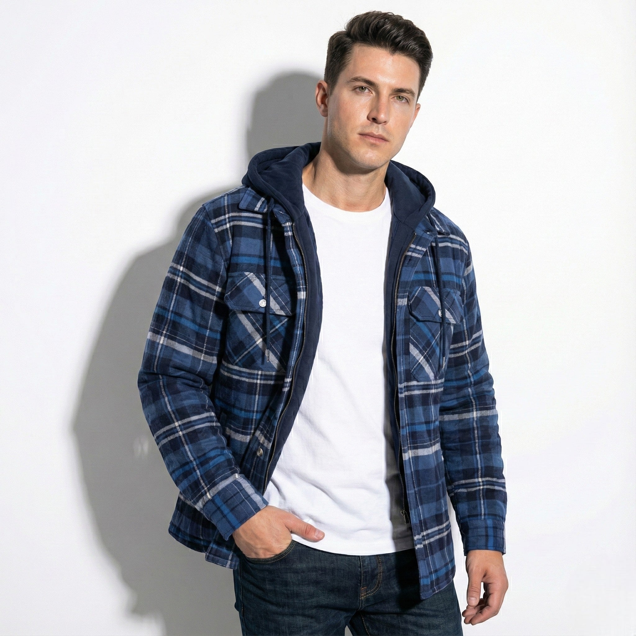 Men's Cotton Hooded Check Jacket