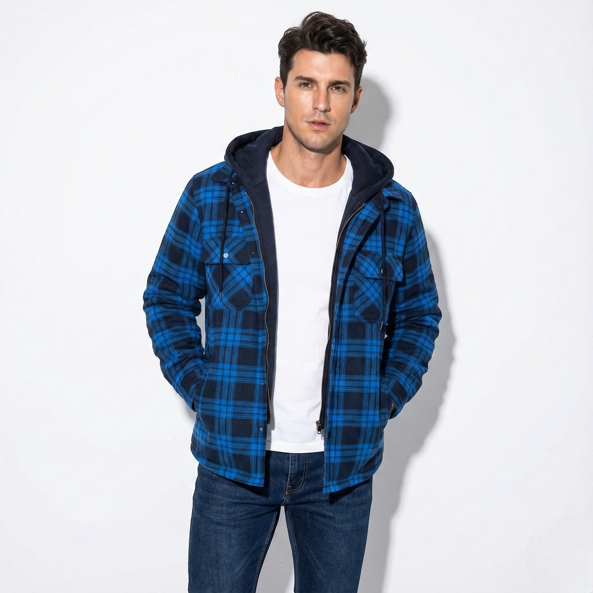 Men's Cotton Hooded Check Jacket