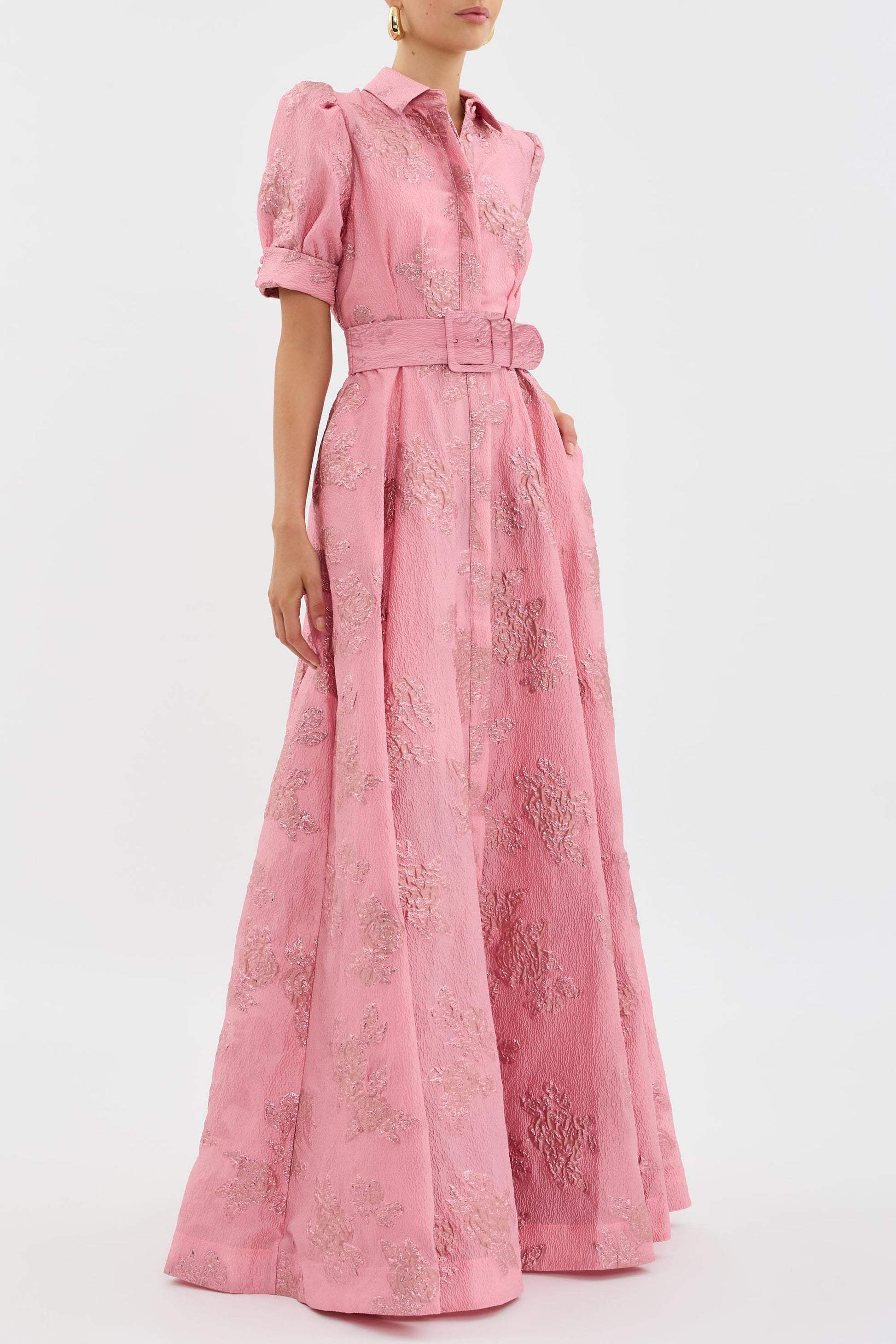 Aureline – Embroidered Collared Belted Maxi Dress