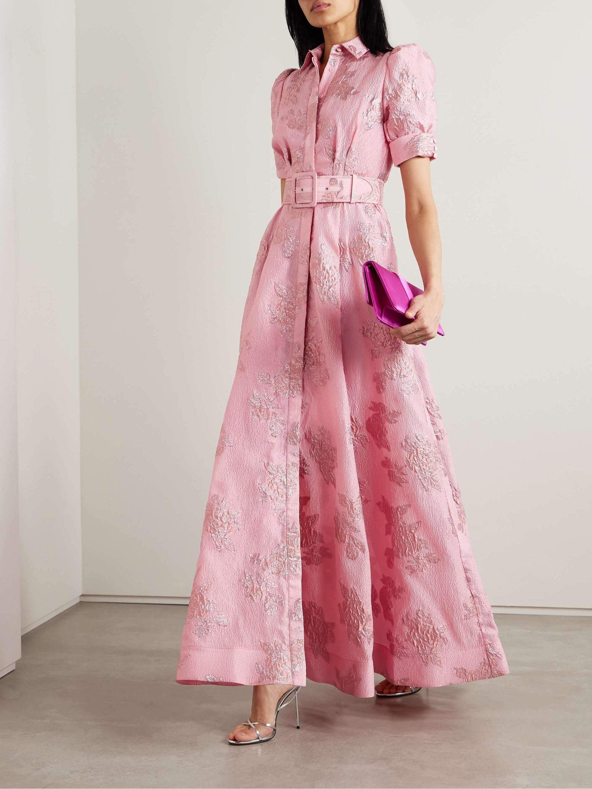 Aureline – Embroidered Collared Belted Maxi Dress