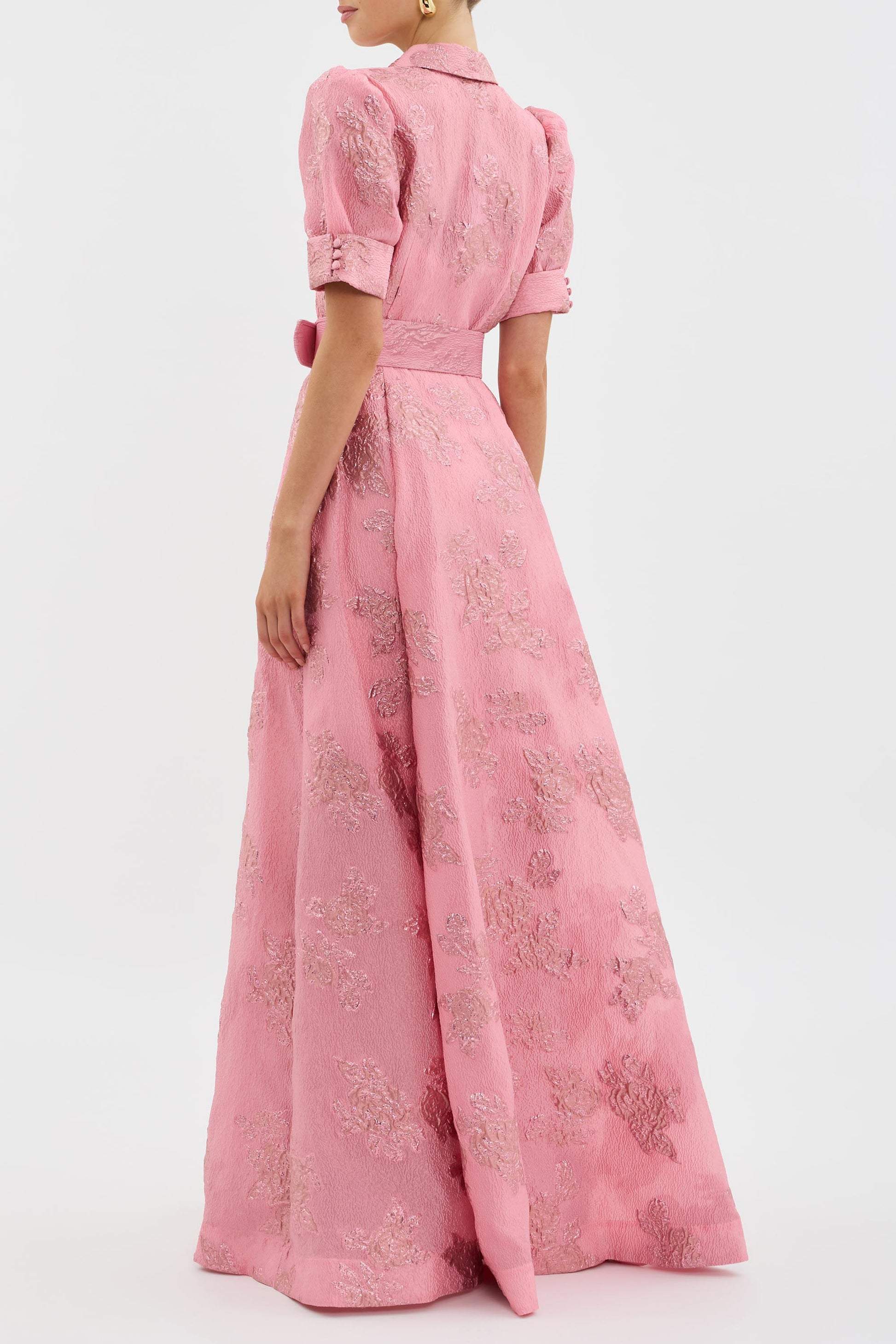 Aureline – Embroidered Collared Belted Maxi Dress