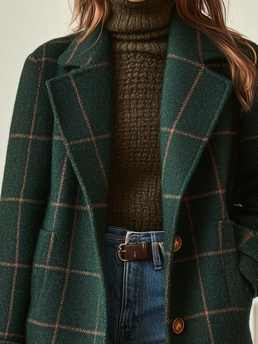 Women's Plaid Mid-Length Winter Coat