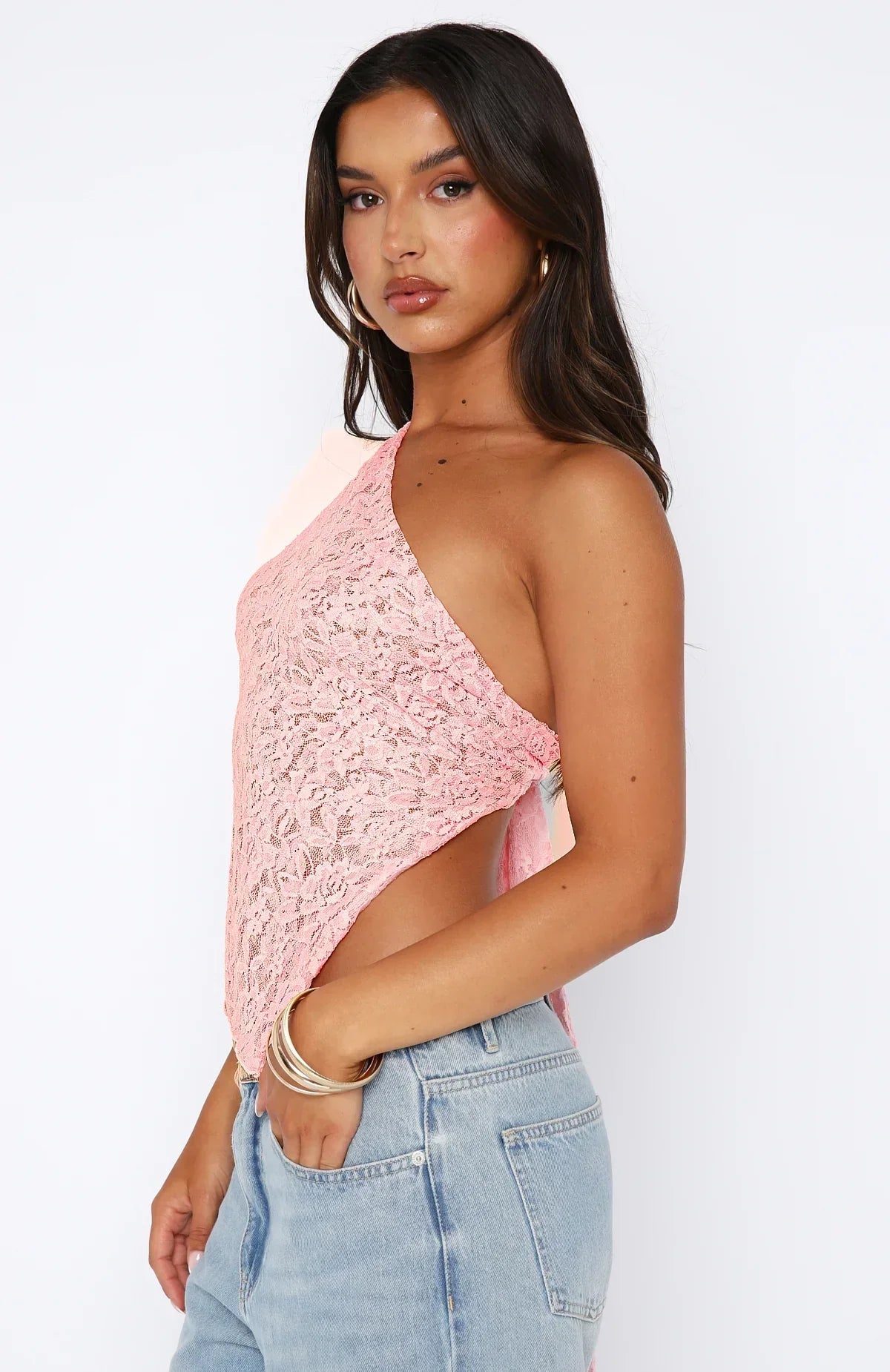 Dalia - One-Shoulder Lace Tie-Back Top