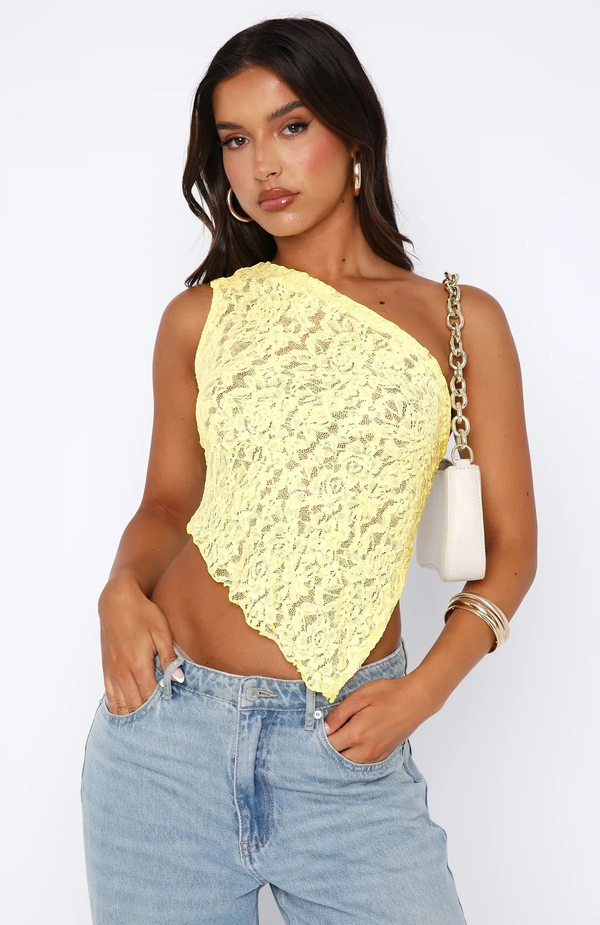Dalia - One-Shoulder Lace Tie-Back Top